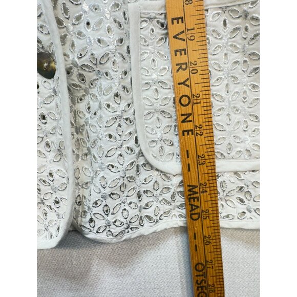 Susan Graver Style Womens Eyelet 3-Button Blazer Jacket Sze M White Boho Summer - Picture 5 of 12